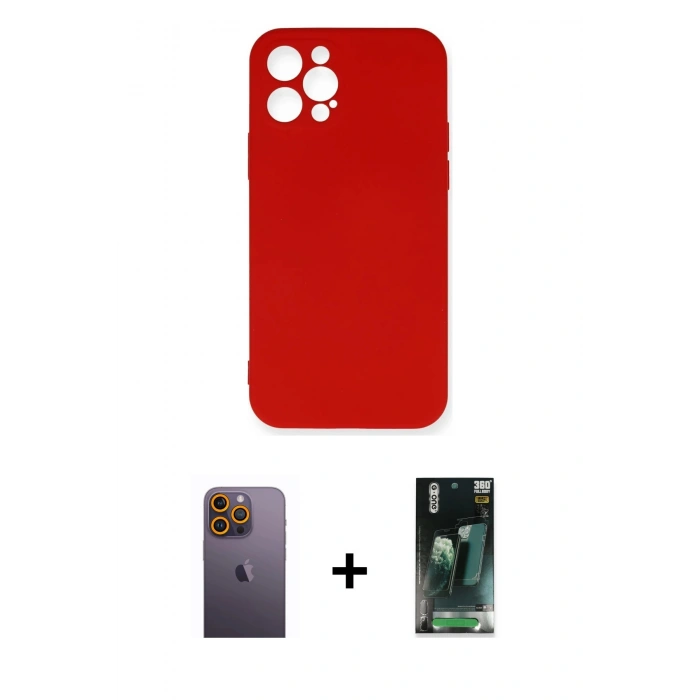 MARSİLYAN™- iPhone 12 Pro Max Kılıf Ahenk Serisi - Siyah 360 Mat Full Body Arka Koruyucu + Neon Fosforlu Kamera Lens - SI