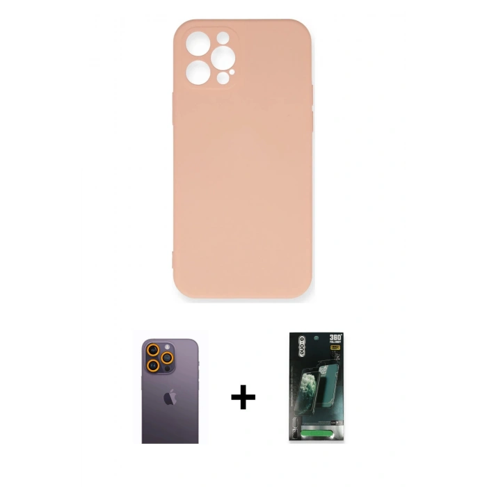 MARSİLYAN™- iPhone 12 Pro Max Kılıf Ahenk Serisi - Siyah 360 Mat Full Body Arka Koruyucu + Neon Fosforlu Kamera Lens - SI