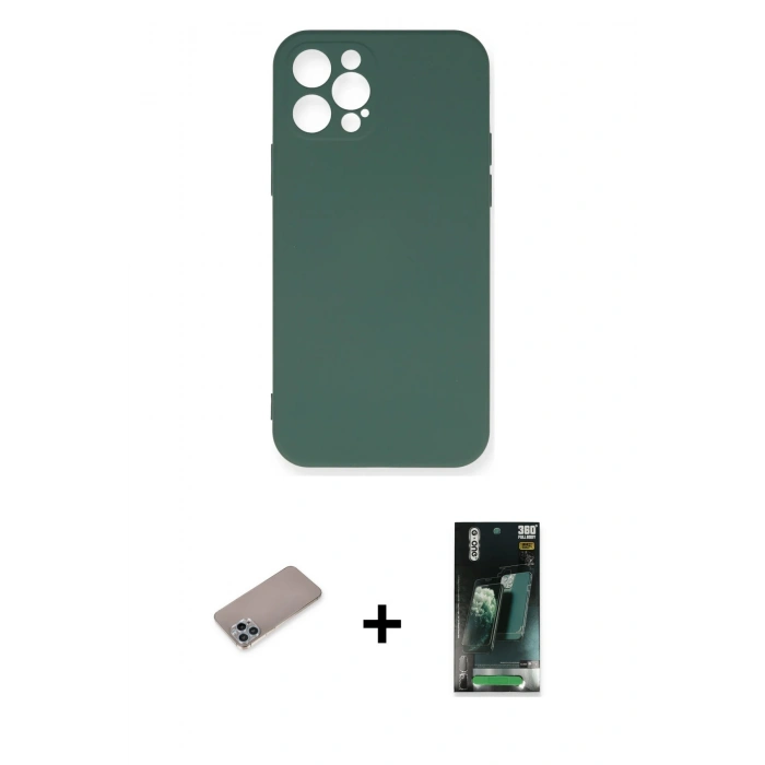 MARSİLYAN™- iPhone 12 Pro Max Kılıf Ahenk Serisi - Siyah 360 Mat Full Body Arka Koruyucu + Shine Kamera Lens Koruma Cam - SABE