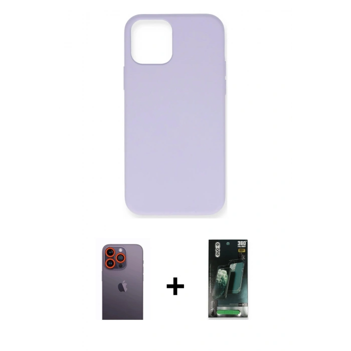 MARSİLYAN™- iPhone 12 Pro Max Kılıf Ahenk Serisi - Siyah 360 Mat Full Body Arka Koruyucu + Neon Fosforlu Kamera Lens - TU