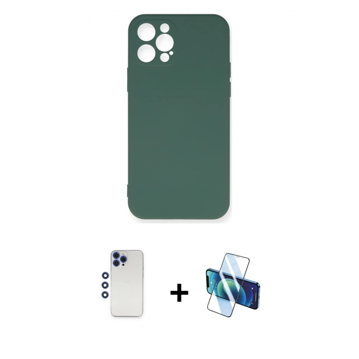 MARSİLYAN™- iPhone 12 Pro Max Kılıf Ahenk Serisi - Siyah 3D Antistatik Cam Ekran Koruyucu + Shine Kamera Lens - LT