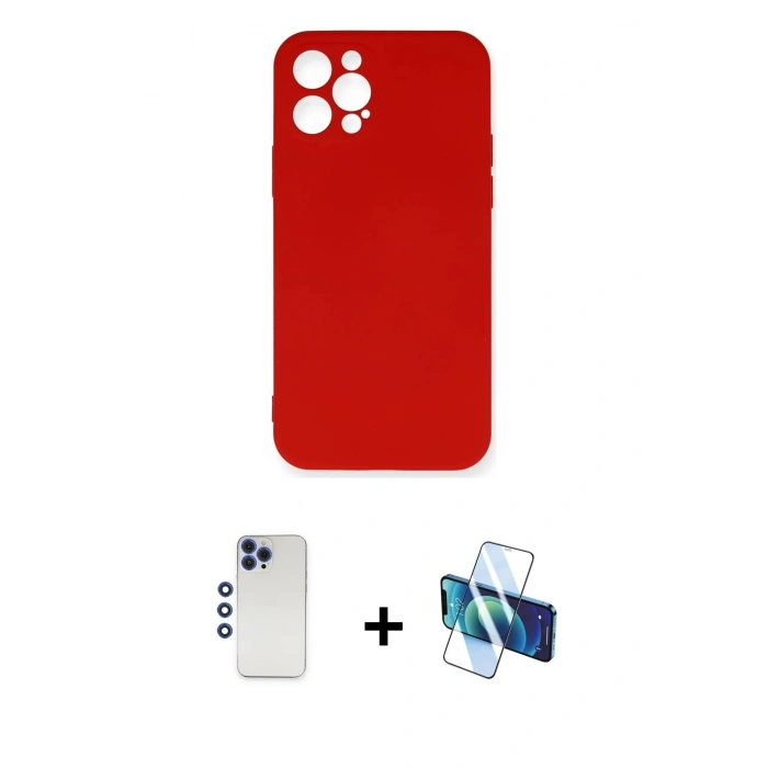 MARSİLYAN™- iPhone 12 Pro Max Kılıf Ahenk Serisi - Siyah 3D Antistatik Cam Ekran Koruyucu + Shine Kamera Lens - LT