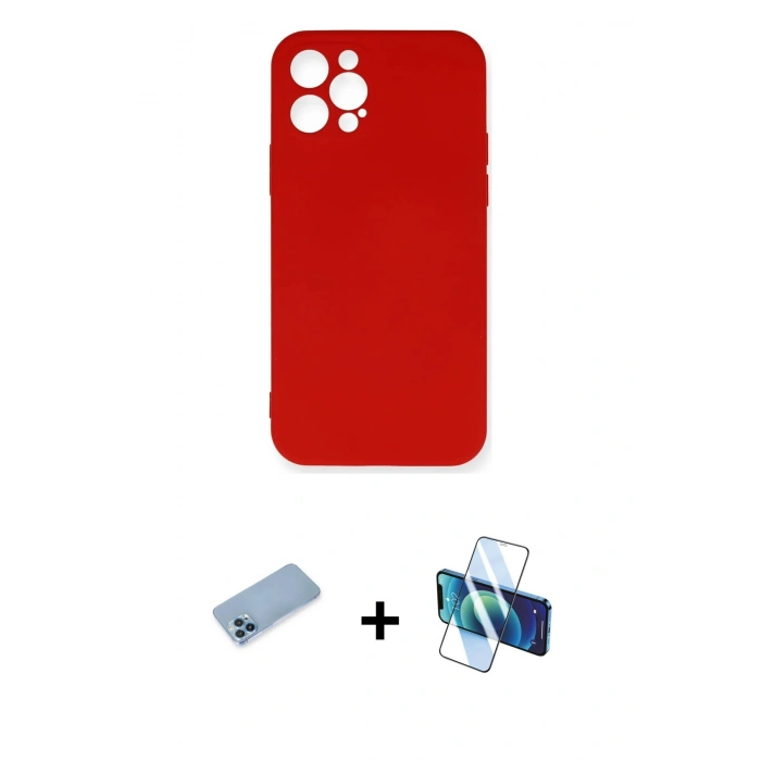 MARSİLYAN™- iPhone 12 Pro Max Kılıf Ahenk Serisi - Siyah 3D Antistatik Cam Ekran Koruyucu + Mavi Shine Kamera Lens Koruma Cam