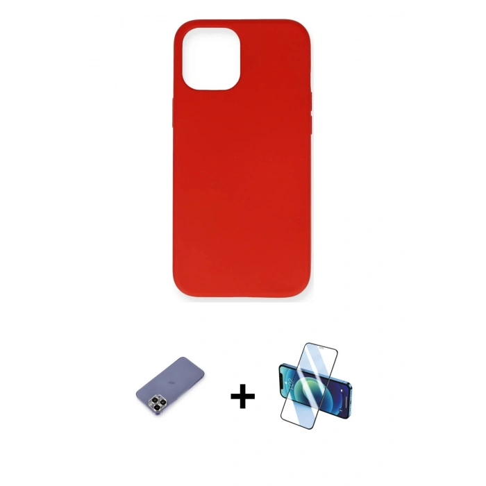 MARSİLYAN™- iPhone 12 Pro Max Kılıf Ahenk Serisi - Siyah 3D Antistatik Cam Ekran Koruyucu + Metal Kamera Lens Koruma Cam - GD