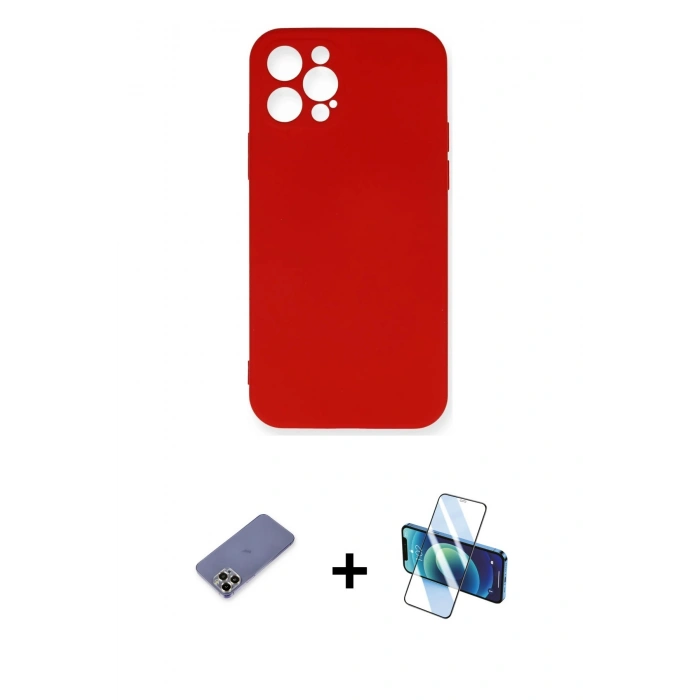 MARSİLYAN™- iPhone 12 Pro Max Kılıf Ahenk Serisi - Siyah 3D Antistatik Cam Ekran Koruyucu + Metal Kamera Lens Koruma Cam - GD