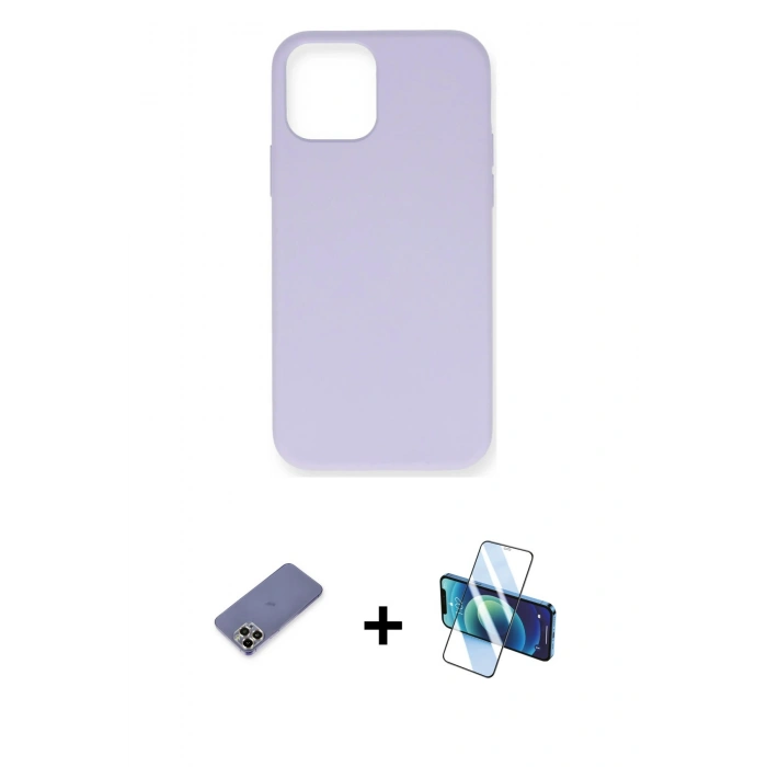 MARSİLYAN™- iPhone 12 Pro Max Kılıf Ahenk Serisi - Siyah 3D Antistatik Cam Ekran Koruyucu + Metal Kamera Lens Koruma Cam - GD