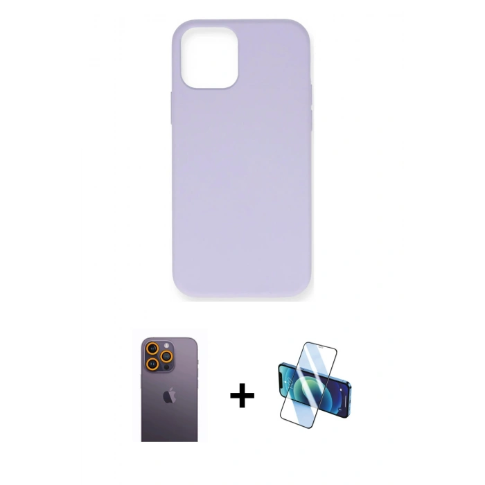 MARSİLYAN™- iPhone 12 Pro Max Kılıf Ahenk Serisi - Siyah 3D Antistatik Cam Ekran Koruyucu + Neon Fosforlu Kamera Lens - SI
