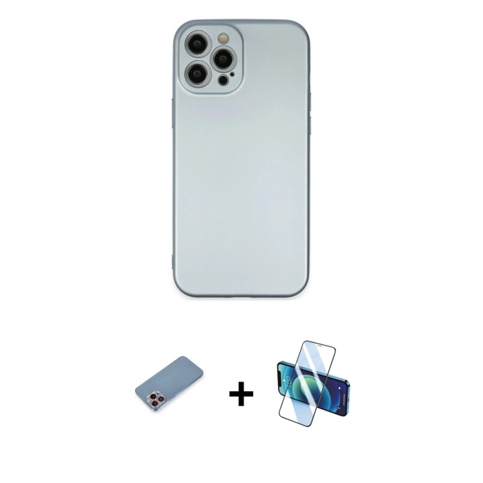 MARSİLYAN™- iPhone 12 Pro Max Kılıf Ahenk Serisi - Siyah 3D Antistatik Cam Ekran Koruyucu + Shine Kamera Lens Koruma Cam - PE