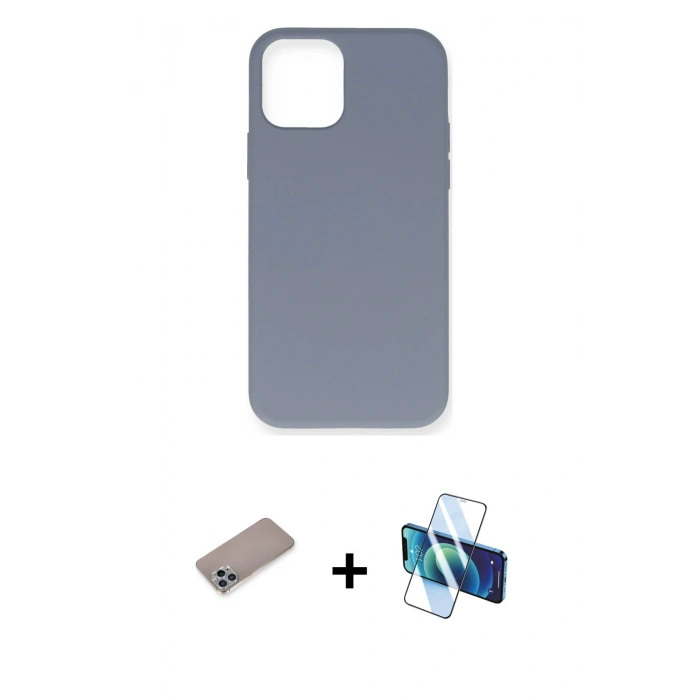 MARSİLYAN™- iPhone 12 Pro Max Kılıf Ahenk Serisi - Siyah 3D Antistatik Cam Ekran Koruyucu + Shine Kamera Lens Koruma Cam - SABE