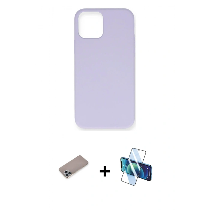 MARSİLYAN™- iPhone 12 Pro Max Kılıf Ahenk Serisi - Siyah 3D Antistatik Cam Ekran Koruyucu + Shine Kamera Lens Koruma Cam - SABE