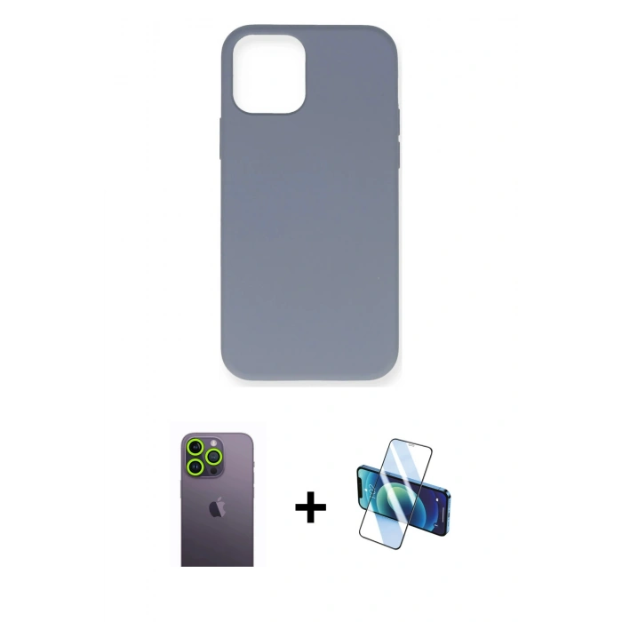 MARSİLYAN™- iPhone 12 Pro Max Kılıf Ahenk Serisi - Siyah 3D Antistatik Cam Ekran Koruyucu + Neon Fosforlu Kamera Lens - YL