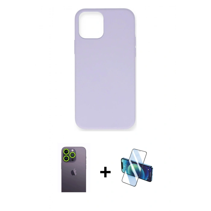 MARSİLYAN™- iPhone 12 Pro Max Kılıf Ahenk Serisi - Siyah 3D Antistatik Cam Ekran Koruyucu + Neon Fosforlu Kamera Lens - YL