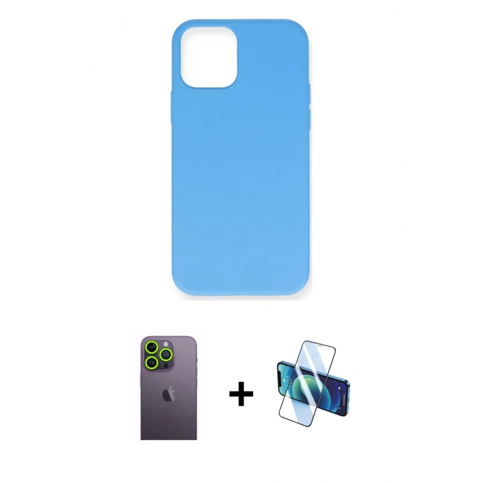 MARSİLYAN™- iPhone 12 Pro Max Kılıf Ahenk Serisi - Siyah 3D Antistatik Cam Ekran Koruyucu + Neon Fosforlu Kamera Lens - YL