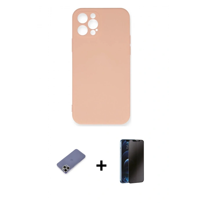 MARSİLYAN™- iPhone 12 Pro Max Kılıf Ahenk Serisi - Siyah 3D Antistatik Hayalet Cam Ekran Koruyucu + Metal Kamera Lens Koruma Cam - GD