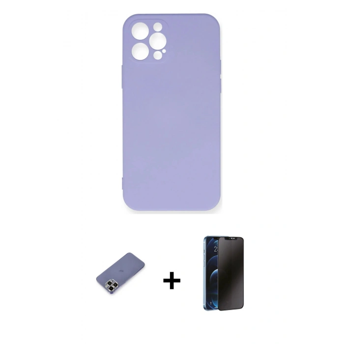 MARSİLYAN™- iPhone 12 Pro Max Kılıf Ahenk Serisi - Siyah 3D Antistatik Hayalet Cam Ekran Koruyucu + Metal Kamera Lens Koruma Cam - GD