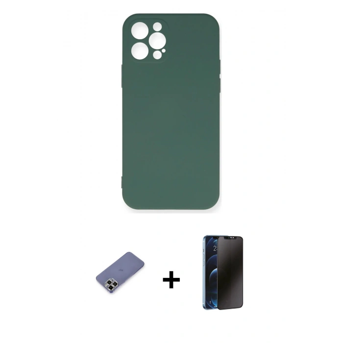 MARSİLYAN™- iPhone 12 Pro Max Kılıf Ahenk Serisi - Siyah 3D Antistatik Hayalet Cam Ekran Koruyucu + Metal Kamera Lens Koruma Cam - GD