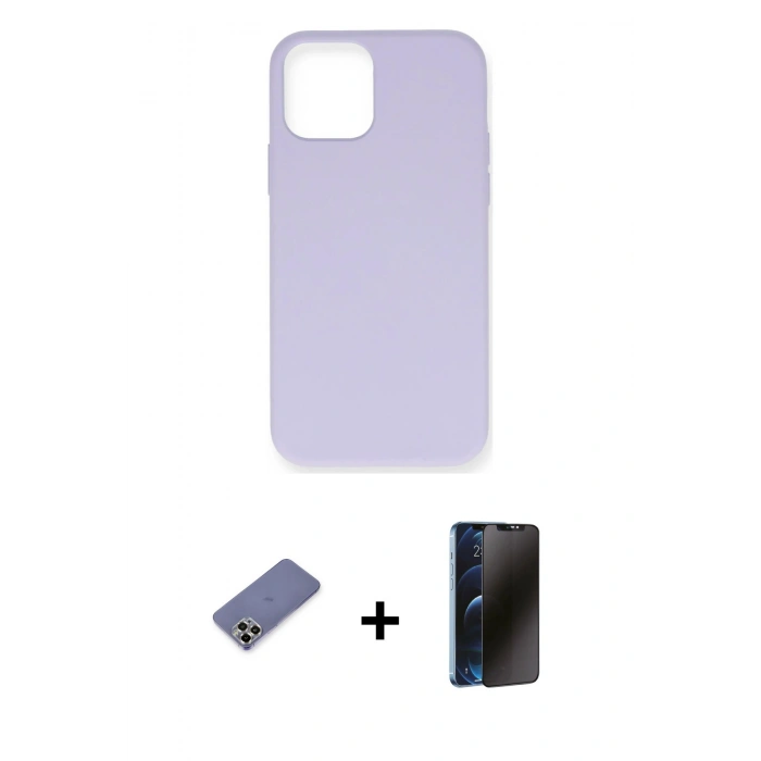 MARSİLYAN™- iPhone 12 Pro Max Kılıf Ahenk Serisi - Siyah 3D Antistatik Hayalet Cam Ekran Koruyucu + Metal Kamera Lens Koruma Cam - GD