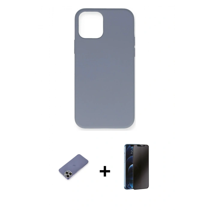 MARSİLYAN™- iPhone 12 Pro Max Kılıf Ahenk Serisi - Siyah 3D Antistatik Hayalet Cam Ekran Koruyucu + Metal Kamera Lens Koruma Cam - GD