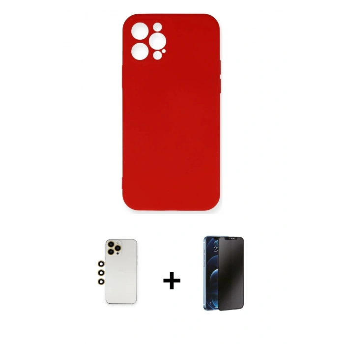 MARSİLYAN™- iPhone 12 Pro Max Kılıf Ahenk Serisi - Siyah 3D Antistatik Hayalet Cam Ekran Koruyucu + Shine Kamera Lens - GD