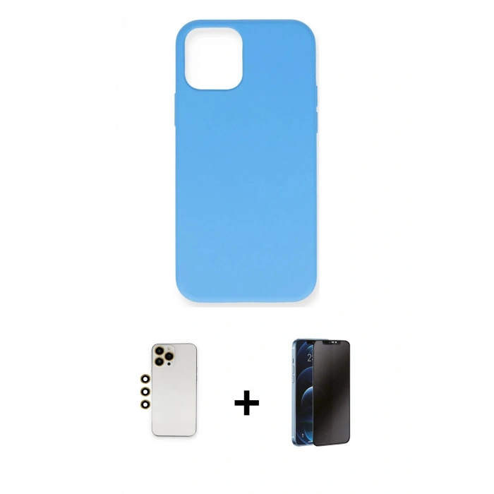 MARSİLYAN™- iPhone 12 Pro Max Kılıf Ahenk Serisi - Siyah 3D Antistatik Hayalet Cam Ekran Koruyucu + Shine Kamera Lens - GD