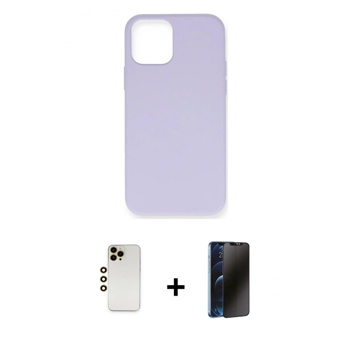 MARSİLYAN™- iPhone 12 Pro Max Kılıf Ahenk Serisi - Siyah 3D Antistatik Hayalet Cam Ekran Koruyucu + Shine Kamera Lens - GD