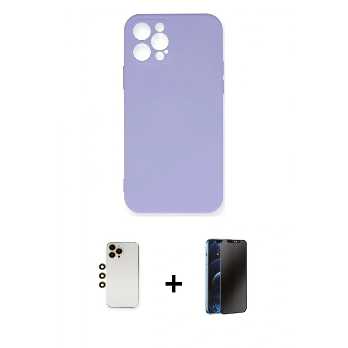 MARSİLYAN™- iPhone 12 Pro Max Kılıf Ahenk Serisi - Siyah 3D Antistatik Hayalet Cam Ekran Koruyucu + Shine Kamera Lens - GD