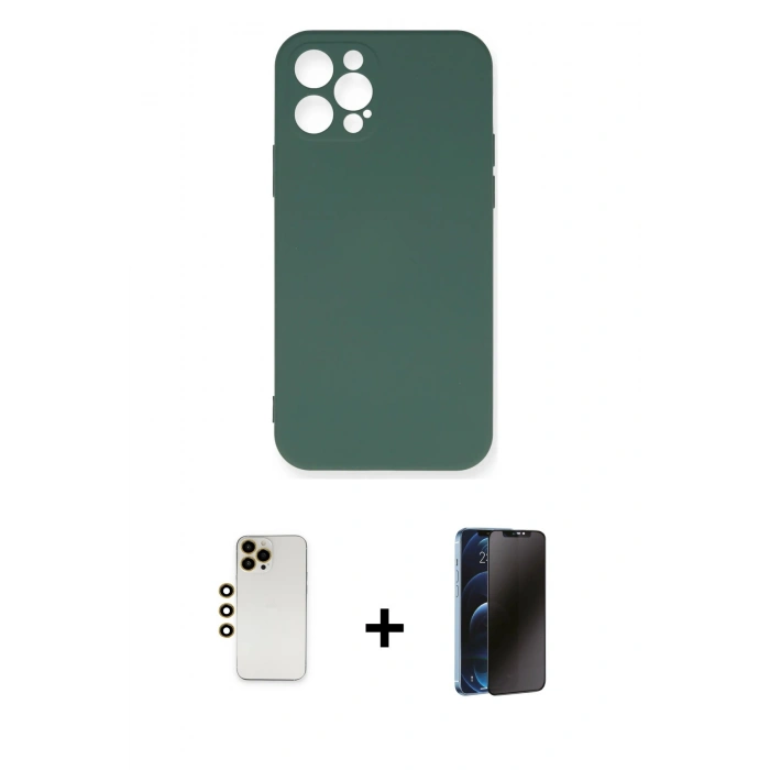 MARSİLYAN™- iPhone 12 Pro Max Kılıf Ahenk Serisi - Siyah 3D Antistatik Hayalet Cam Ekran Koruyucu + Shine Kamera Lens - GD
