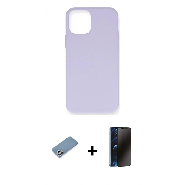 MARSİLYAN™- iPhone 12 Pro Max Kılıf Ahenk Serisi - Siyah 3D Antistatik Hayalet Cam Ekran Koruyucu + Shine Kamera Lens Koruma Cam - GS