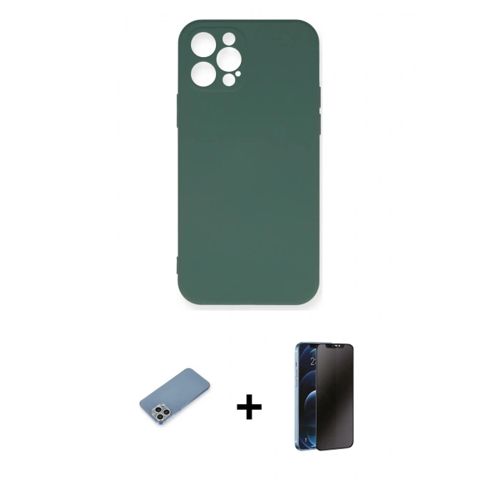MARSİLYAN™- iPhone 12 Pro Max Kılıf Ahenk Serisi - Siyah 3D Antistatik Hayalet Cam Ekran Koruyucu + Shine Kamera Lens Koruma Cam - GS