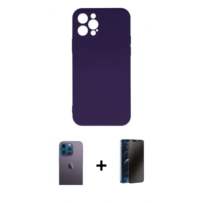 MARSİLYAN™- iPhone 12 Pro Max Kılıf Ahenk Serisi - Siyah 3D Antistatik Hayalet Cam Ekran Koruyucu + Neon Fosforlu Kamera Lens - MI