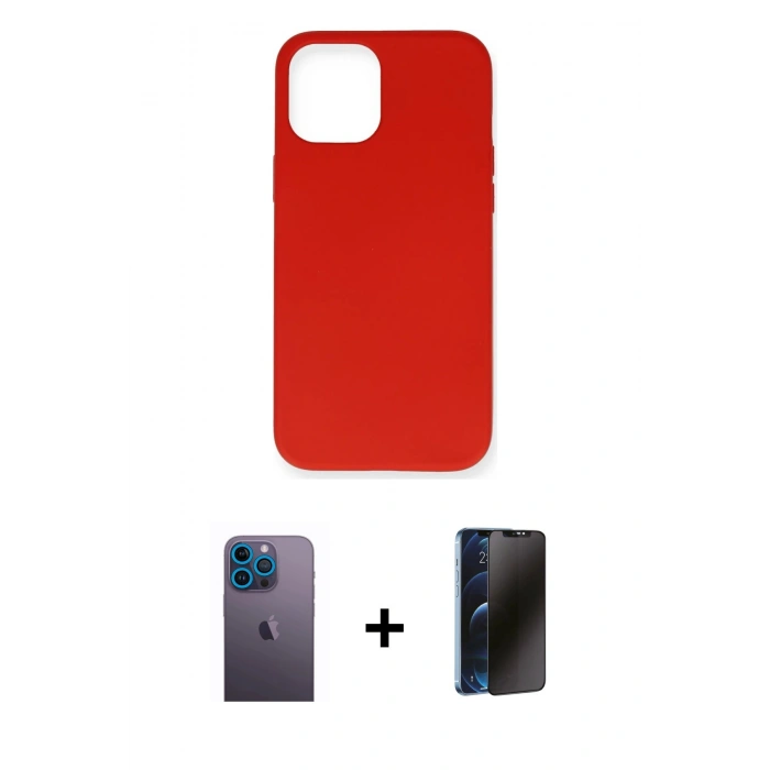 MARSİLYAN™- iPhone 12 Pro Max Kılıf Ahenk Serisi - Siyah 3D Antistatik Hayalet Cam Ekran Koruyucu + Neon Fosforlu Kamera Lens - MI