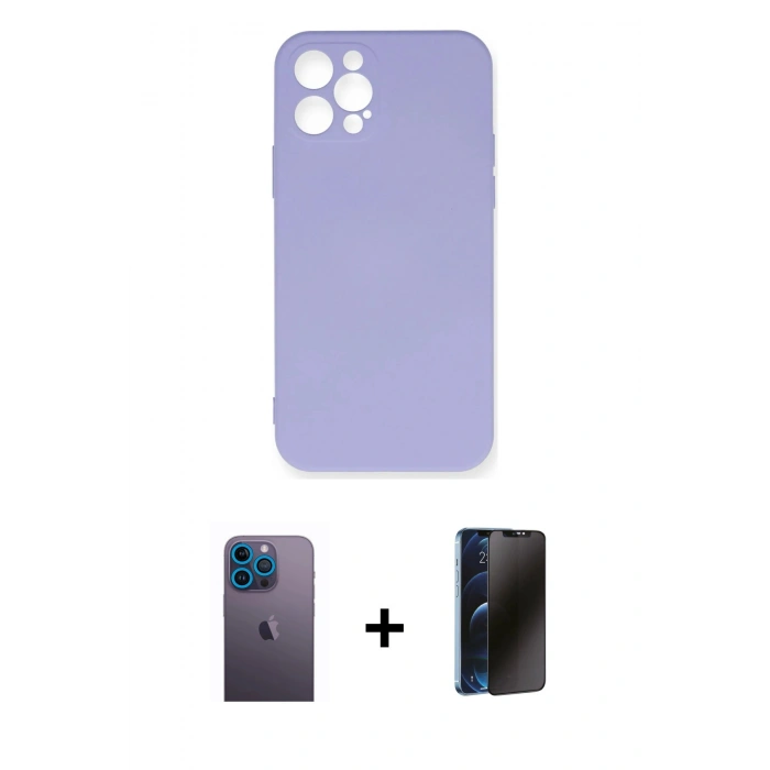 MARSİLYAN™- iPhone 12 Pro Max Kılıf Ahenk Serisi - Siyah 3D Antistatik Hayalet Cam Ekran Koruyucu + Neon Fosforlu Kamera Lens - MI