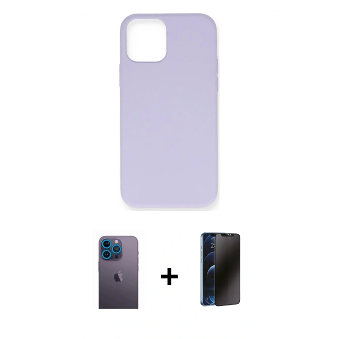MARSİLYAN™- iPhone 12 Pro Max Kılıf Ahenk Serisi - Siyah 3D Antistatik Hayalet Cam Ekran Koruyucu + Neon Fosforlu Kamera Lens - MI