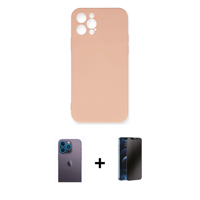 MARSİLYAN™- iPhone 12 Pro Max Kılıf Ahenk Serisi - Siyah 3D Antistatik Hayalet Cam Ekran Koruyucu + Neon Fosforlu Kamera Lens - MI