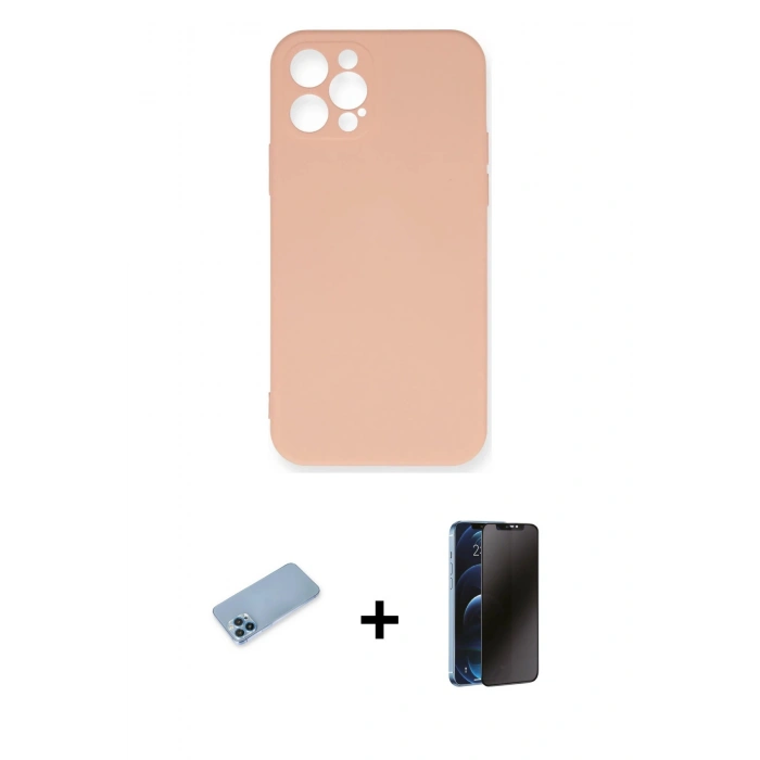 MARSİLYAN™- iPhone 12 Pro Max Kılıf Ahenk Serisi - Siyah 3D Antistatik Hayalet Cam Ekran Koruyucu + Shine Kamera Lens Koruma Cam - MI