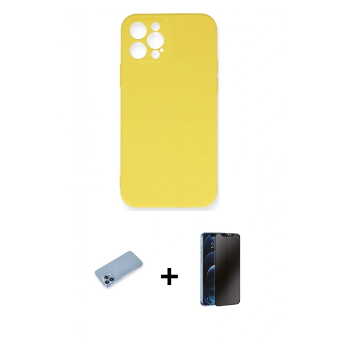 MARSİLYAN™- iPhone 12 Pro Max Kılıf Ahenk Serisi - Siyah 3D Antistatik Hayalet Cam Ekran Koruyucu + Shine Kamera Lens Koruma Cam - MI