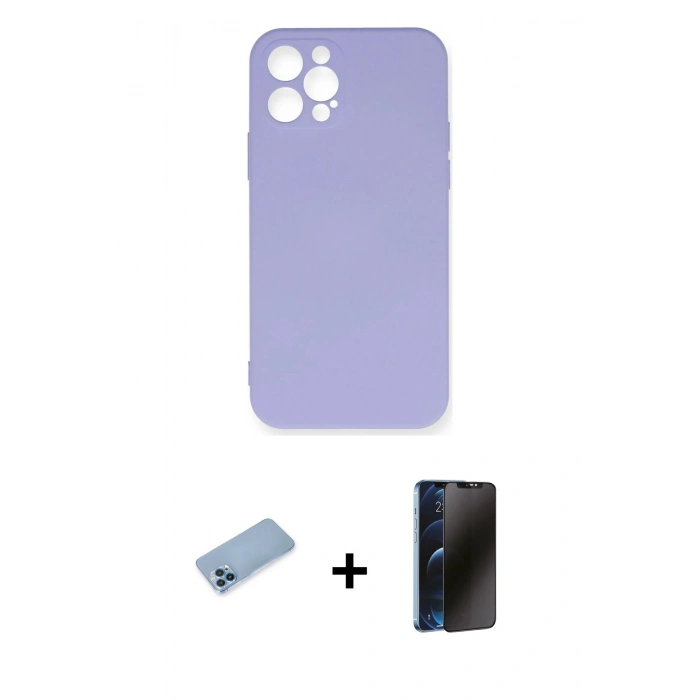 MARSİLYAN™- iPhone 12 Pro Max Kılıf Ahenk Serisi - Siyah 3D Antistatik Hayalet Cam Ekran Koruyucu + Shine Kamera Lens Koruma Cam - MI