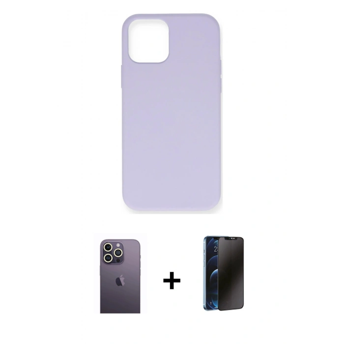 MARSİLYAN™- iPhone 12 Pro Max Kılıf Ahenk Serisi - Siyah 3D Antistatik Hayalet Cam Ekran Koruyucu + Neon Fosforlu Kamera Lens - BZ