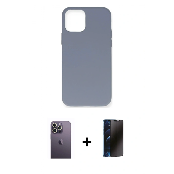 MARSİLYAN™- iPhone 12 Pro Max Kılıf Ahenk Serisi - Siyah 3D Antistatik Hayalet Cam Ekran Koruyucu + Neon Fosforlu Kamera Lens - BZ