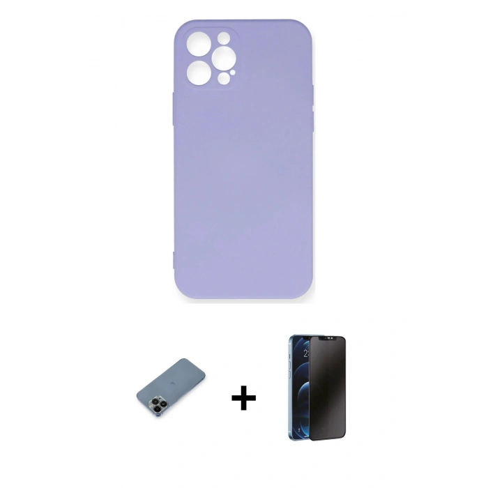 MARSİLYAN™- iPhone 12 Pro Max Kılıf Ahenk Serisi - Siyah 3D Antistatik Hayalet Cam Ekran Koruyucu + Shine Kamera Lens Koruma Cam - SH