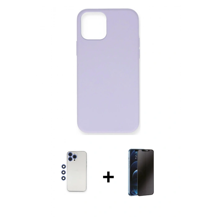 MARSİLYAN™- iPhone 12 Pro Max Kılıf Ahenk Serisi - Siyah 3D Antistatik Hayalet Cam Ekran Koruyucu + Shine Kamera Lens - LT