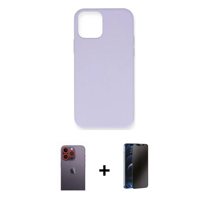 MARSİLYAN™- iPhone 12 Pro Max Kılıf Ahenk Serisi - Siyah 3D Antistatik Hayalet Cam Ekran Koruyucu + Neon Fosforlu Kamera Lens - TU