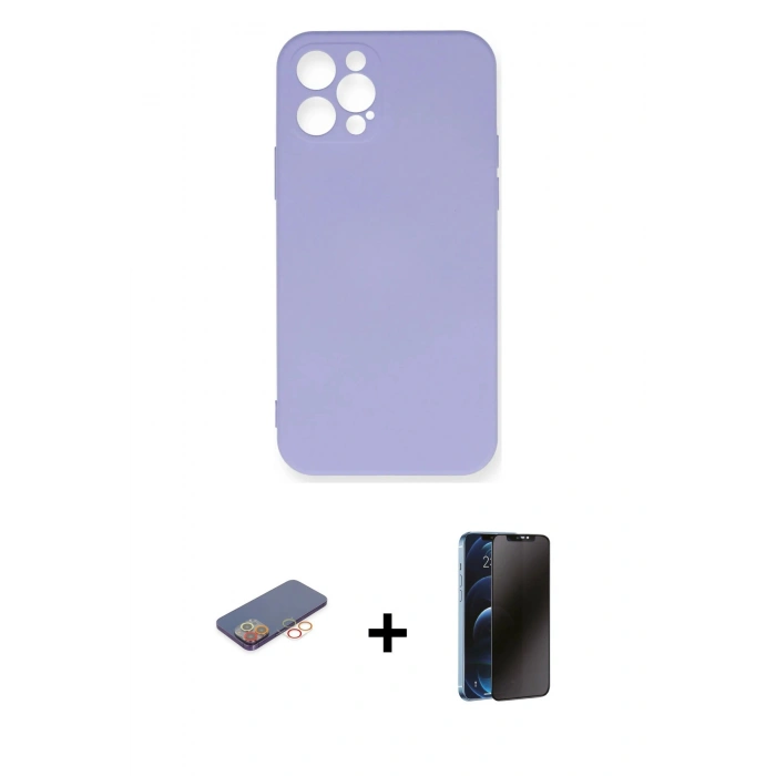 MARSİLYAN™- iPhone 12 Pro Max Kılıf Ahenk Serisi - Siyah 3D Antistatik Hayalet Cam Ekran Koruyucu + Renkli Kamera Lens Koruma Cam - TU