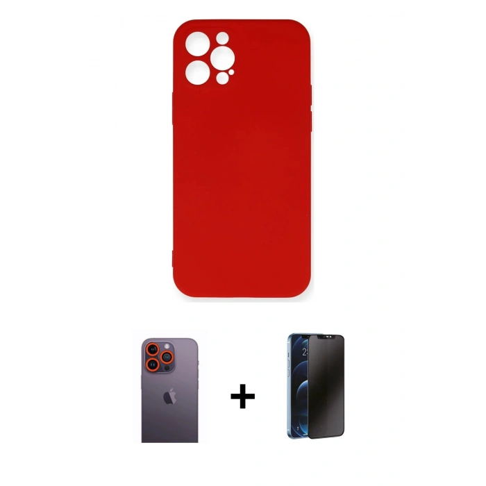 MARSİLYAN™- iPhone 12 Pro Max Kılıf Ahenk Serisi - Siyah 3D Antistatik Hayalet Cam Ekran Koruyucu + Neon Fosforlu Kamera Lens - TU