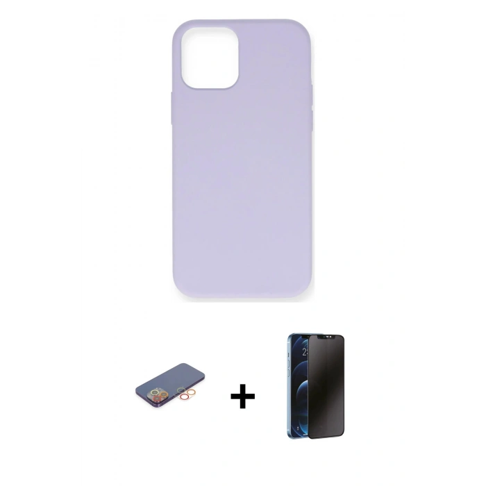 MARSİLYAN™- iPhone 12 Pro Max Kılıf Ahenk Serisi - Siyah 3D Antistatik Hayalet Cam Ekran Koruyucu + Renkli Kamera Lens Koruma Cam - TU