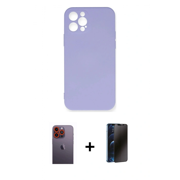 MARSİLYAN™- iPhone 12 Pro Max Kılıf Ahenk Serisi - Siyah 3D Antistatik Hayalet Cam Ekran Koruyucu + Neon Fosforlu Kamera Lens - TU