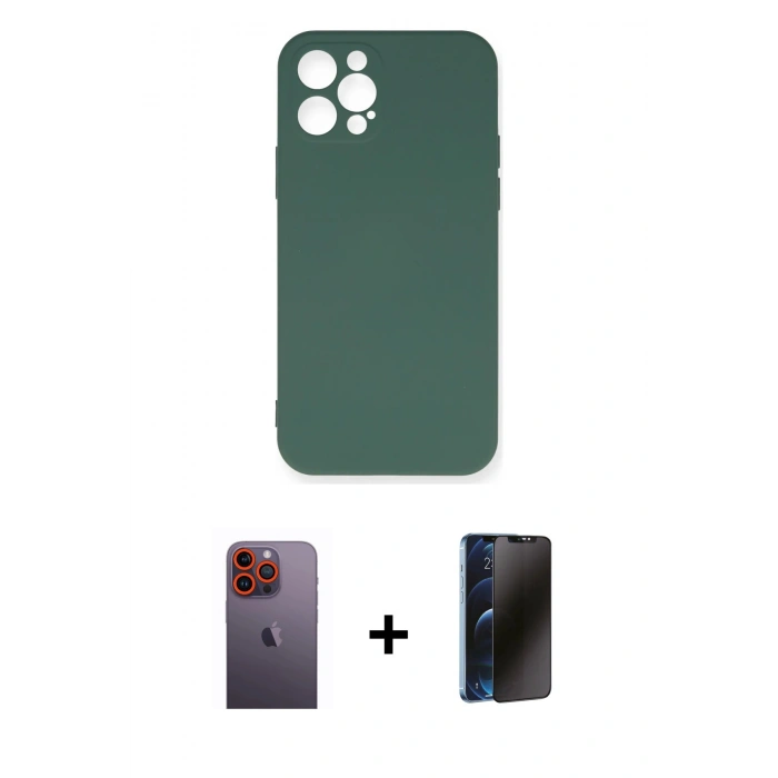 MARSİLYAN™- iPhone 12 Pro Max Kılıf Ahenk Serisi - Siyah 3D Antistatik Hayalet Cam Ekran Koruyucu + Neon Fosforlu Kamera Lens - TU