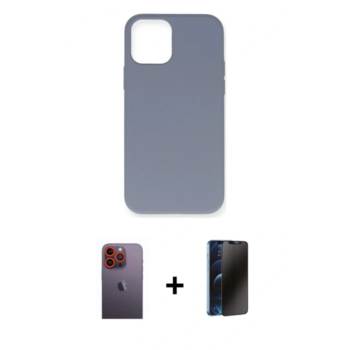 MARSİLYAN™- iPhone 12 Pro Max Kılıf Ahenk Serisi - Siyah 3D Antistatik Hayalet Cam Ekran Koruyucu + Neon Fosforlu Kamera Lens - TU