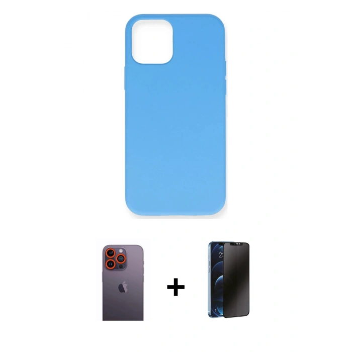 MARSİLYAN™- iPhone 12 Pro Max Kılıf Ahenk Serisi - Siyah 3D Antistatik Hayalet Cam Ekran Koruyucu + Neon Fosforlu Kamera Lens - TU
