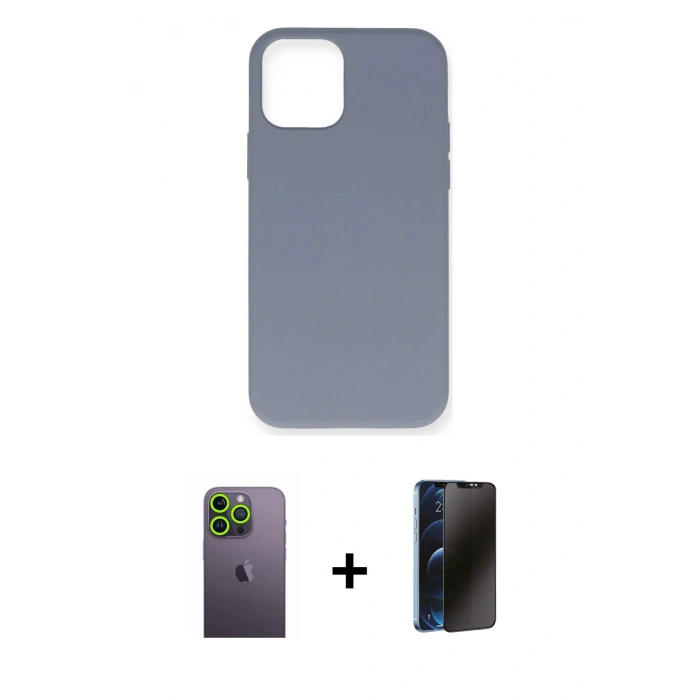 MARSİLYAN™- iPhone 12 Pro Max Kılıf Ahenk Serisi - Siyah 3D Antistatik Hayalet Cam Ekran Koruyucu + Neon Fosforlu Kamera Lens - YL